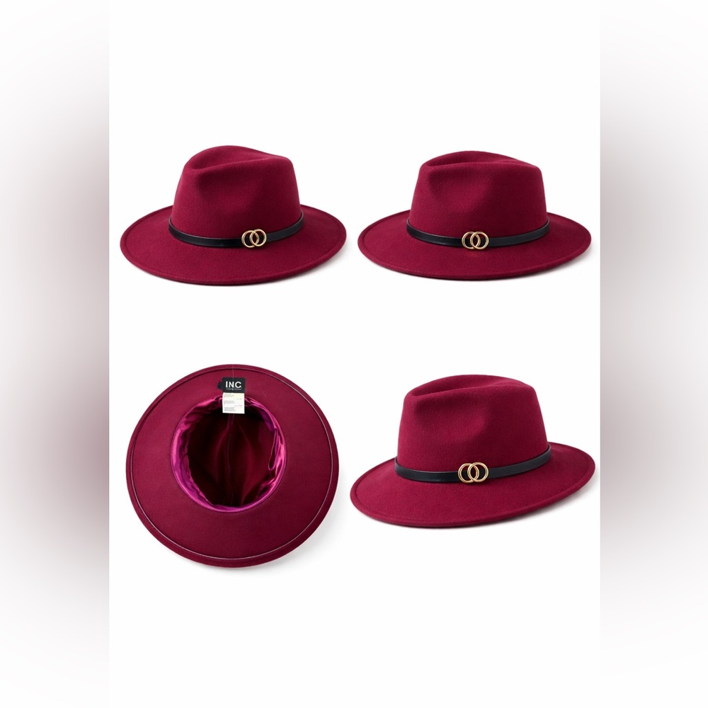 I.N.C. International Concepts Burgundy Fedora Hat One Size Adjustable NWT - Picture 2 of 4